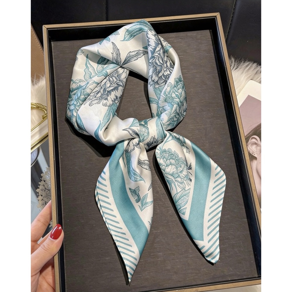 Luxe floral wild rag, blue silky scarf • new!